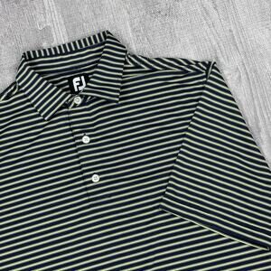FootJoy GOLF Polo Shirt Mens M Blue Green Striped Performance PREPPY Golf EUC